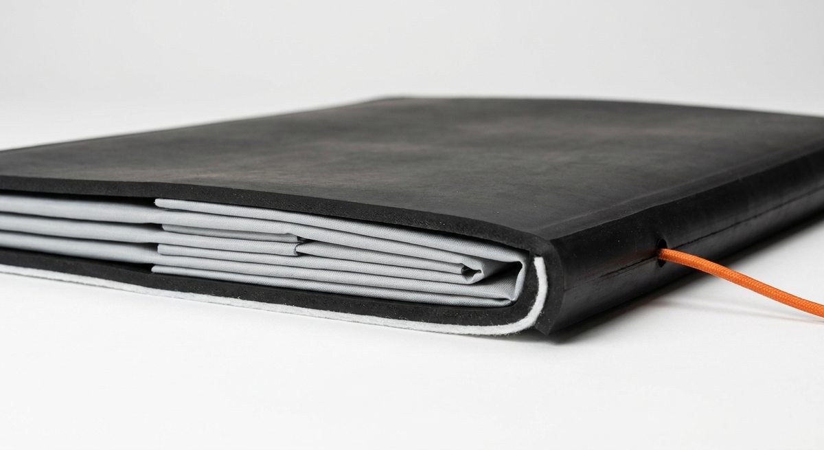 Cutaway view of the CarRaft mat with the flood bag folded inside its edge compartments