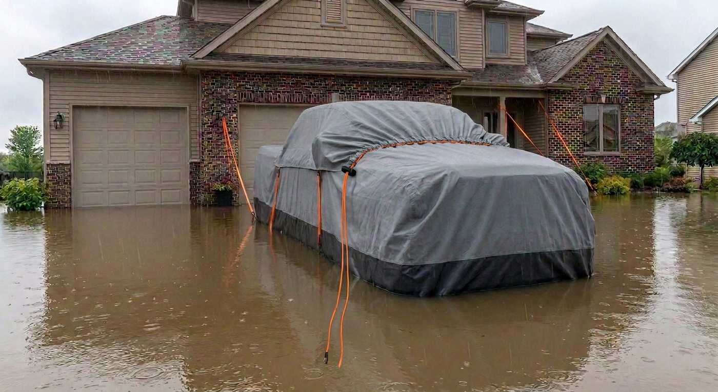 Pickup truck floating in a CarRaft