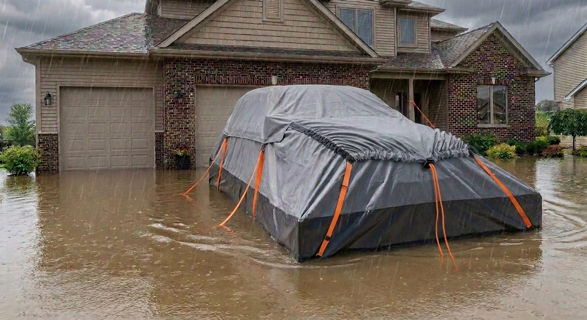 Full-size SUV floating in a CarRaft